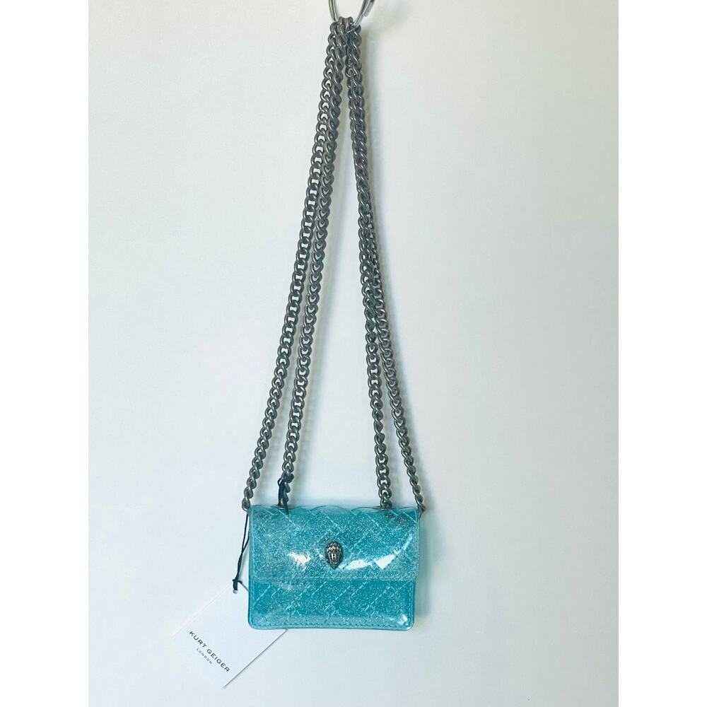 Kurt Geiger Micro Kensington Glitter Vinyl Turquoise Blue Crossbody Bag - Picture 5 of 12